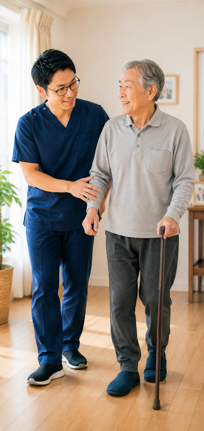 訪問鍼灸師が高齢者の機能訓練を行っている様子